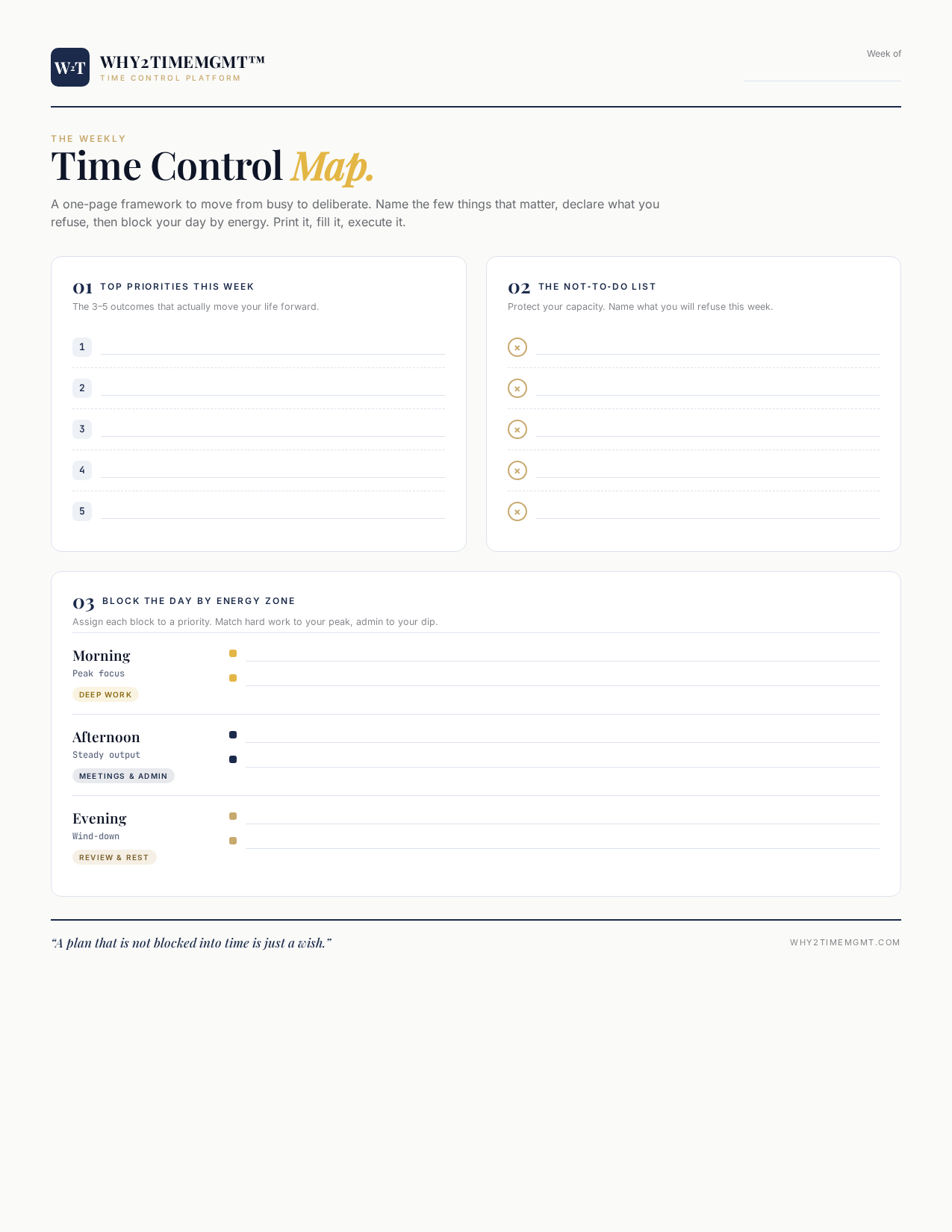 Preview of the WHY2TIMEMGMT Weekly Time Control Map printable template